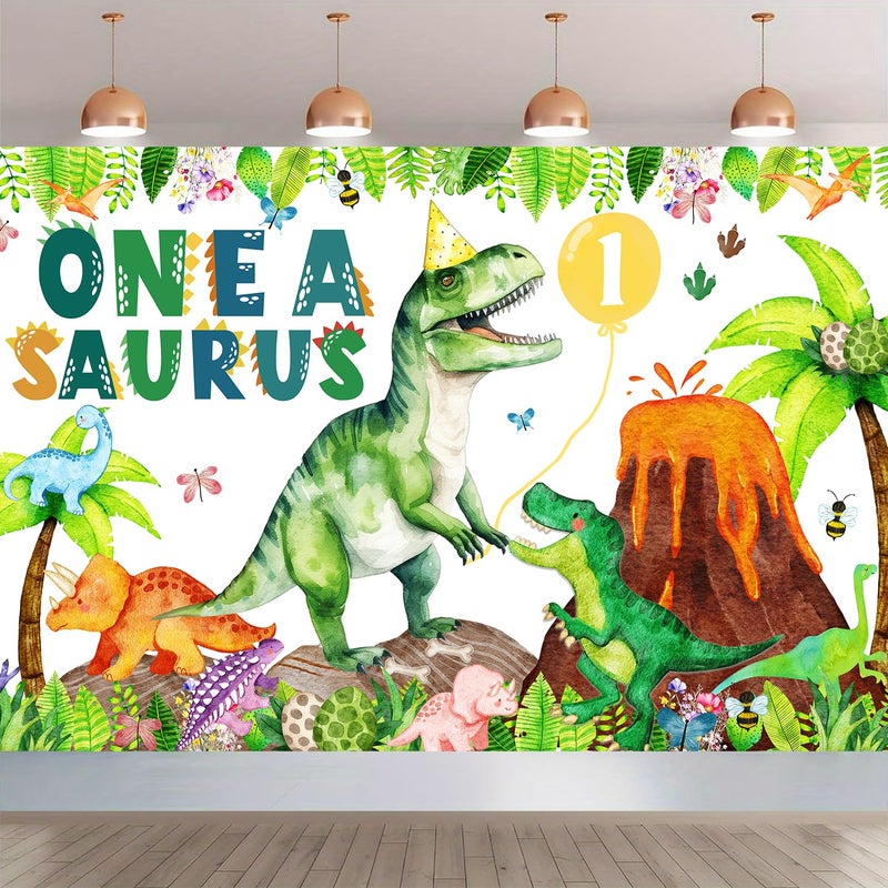 BIGKEOKI One a Saurus Birthday Decorations Dinosaur 1st Bday Party Backdrop Banner Jungle Leaves T-rex Dino Bday Photography Background Dino First Bday Party Supplies (Green Dino 1st) - Image 1